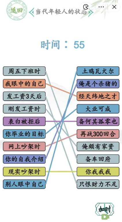 汉字找茬王当代年轻人的状态连线怎么玩