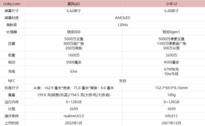 真我GT2和小米12哪款更